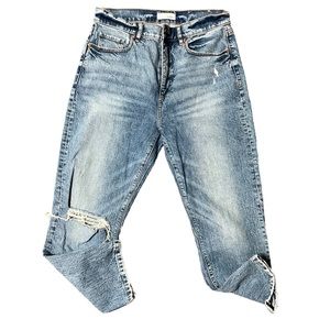 Loft Womens High Waist Crop Mom Jeans Size 6 / 28 Straight Leg Distressed